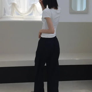 Natural Contrast Waist Comfort Long Pants