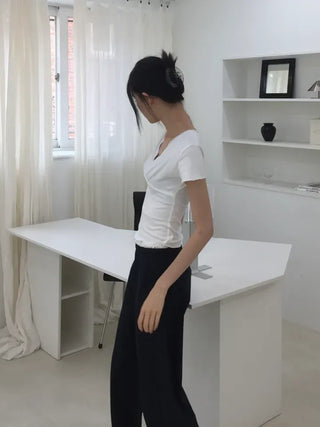 Natural Contrast Waist Comfort Long Pants