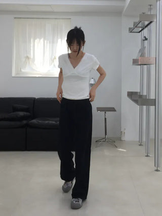 Natural Contrast Waist Comfort Long Pants