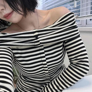 Basic Striped Off-Shoulder T-shirt