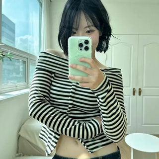 Basic Striped Off-Shoulder T-shirt