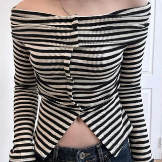 Basic Striped Off-Shoulder T-shirt
