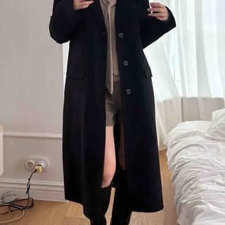 Classic Handmade Wool Button Long Coat