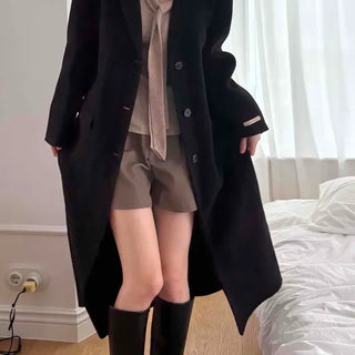 Classic Handmade Wool Button Long Coat