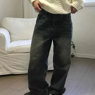 Vintage Washed Loose Fit Wide Denim Pants