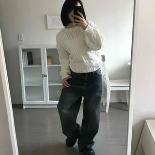 Vintage Washed Loose Fit Wide Denim Pants
