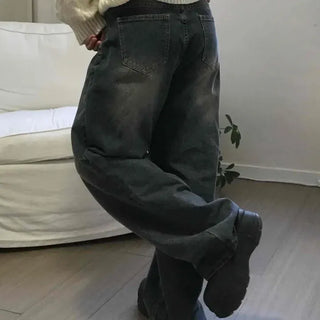 Vintage Washed Loose Fit Wide Denim Pants