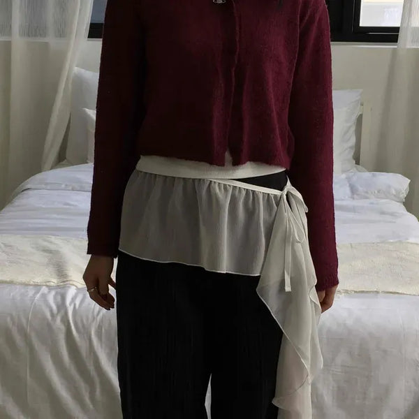 Campus Big Ribbon Pleated High-Waisted Mini Skirt