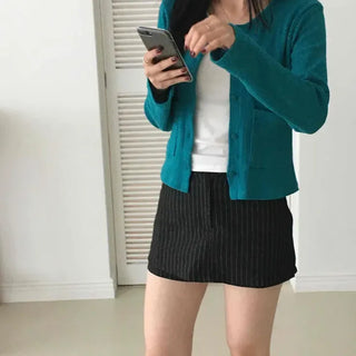 Office Look Pinstripe A-Line Mini Skirt