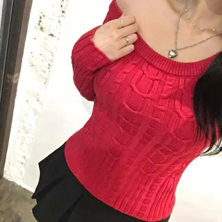 Waffle Knit Short Wide Round Neck Knit