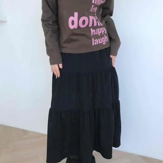 Corduroy Pleated Flare Maxi Skirt