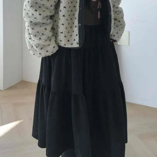 Corduroy Pleated Flare Maxi Skirt