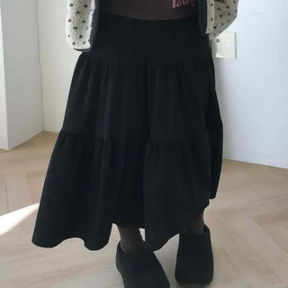 Corduroy Pleated Flare Maxi Skirt