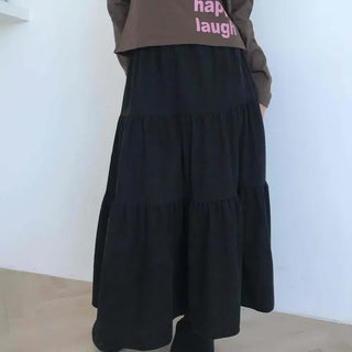 Corduroy Pleated Flare Maxi Skirt