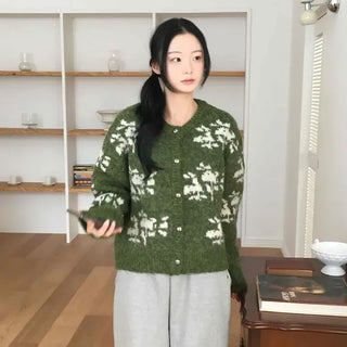 Nordic Flower Boucle Knit Cardigan