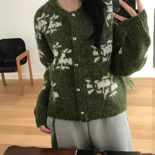 Nordic Flower Boucle Knit Cardigan