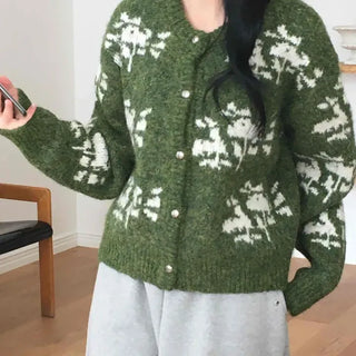 Nordic Flower Boucle Knit Cardigan