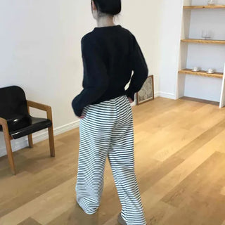 Striped Elastic Waist Straight Training Pants