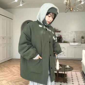 Button Wide Oversized Padded Field Jacket