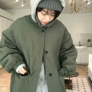 Button Wide Oversized Padded Field Jacket