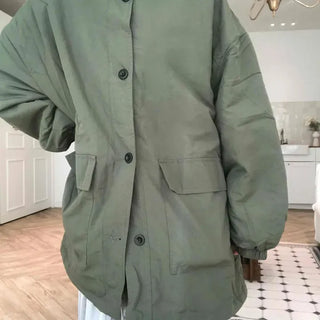 Button Wide Oversized Padded Field Jacket