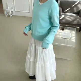 Light Cotton Frill Hem Long Skirt