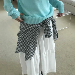 Light Cotton Frill Hem Long Skirt