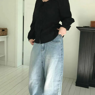 Super Wide Balloon Fit Long Denim Pants