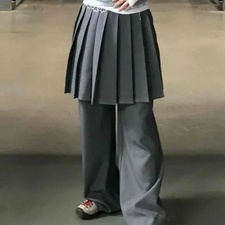 Pleated High-Waisted Slim-Fit Long Slacks