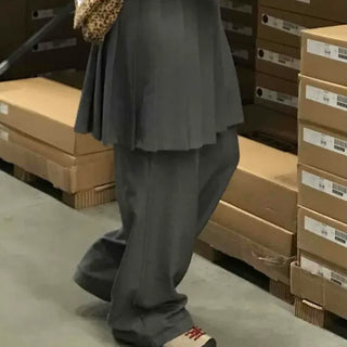 Pleated High-Waisted Slim-Fit Long Slacks