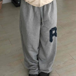Number Print Elastic Waist Wide Sweatpants