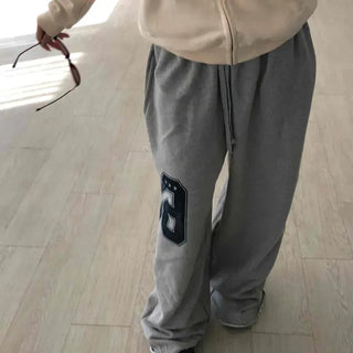 Number Print Elastic Waist Wide Sweatpants