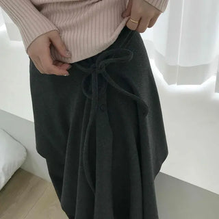 Asymmetrical Skirt Layered Wrap String Wide Long Pants