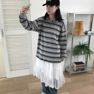 Asymmetrical Frill Mesh Layered A-Line Midi Skirt