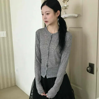 Round Neck Slim Fit Short Knit Cardigan