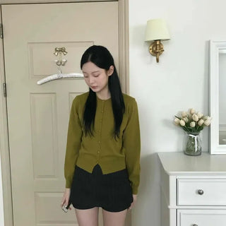 Slim Fit Front Button Short Knit Cardigan