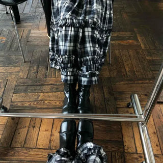 High-waisted Check Frill Layered Tiered Long Skirt