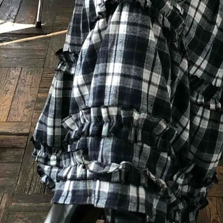 High-waisted Check Frill Layered Tiered Long Skirt