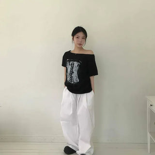 Loose-fit Wide Long Pants with String Details