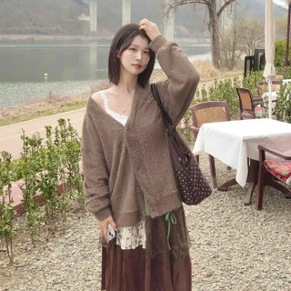 Printwork Color Block Lace Contrast A-Line Gypsy Long Skirt