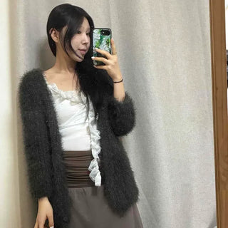 Oversized Plain Button V-neck Short Cardigan