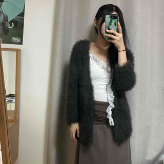 Oversized Plain Button V-neck Short Cardigan