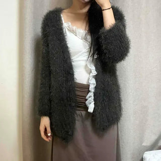 Oversized Plain Button V-neck Short Cardigan