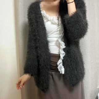 Oversized Plain Button V-neck Short Cardigan