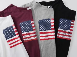 Simple American Flag One-Shoulder Loose Fit T-shirt
