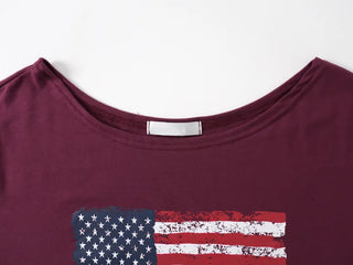 Simple American Flag One-Shoulder Loose Fit T-shirt