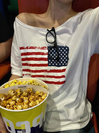 Simple American Flag One-Shoulder Loose Fit T-shirt
