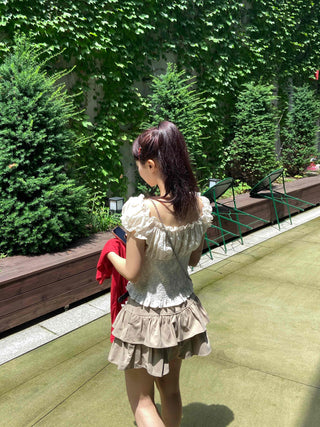 Muse Flower Jacquard Short Sleeve Blouse