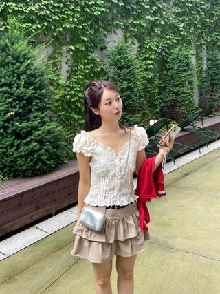 Muse Flower Jacquard Short Sleeve Blouse