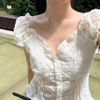 Muse Flower Jacquard Short Sleeve Blouse
